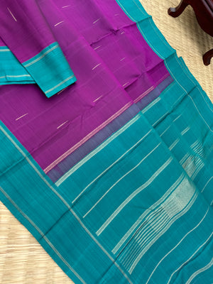 Diwali Edits - Kanchivaram For All Occasions - dark deep purple and teal rain drop woven buttas