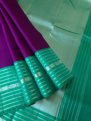 Vintage Ragas on Kanchivaram - stunning deepest purple and green with silver zari woven korvai borders