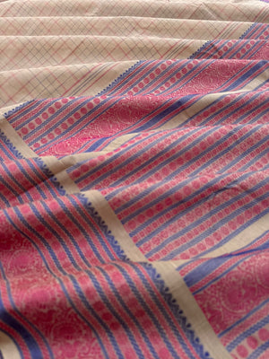 Mangalavastaram - deep being with interlocking woven chex with grand pallu and borders