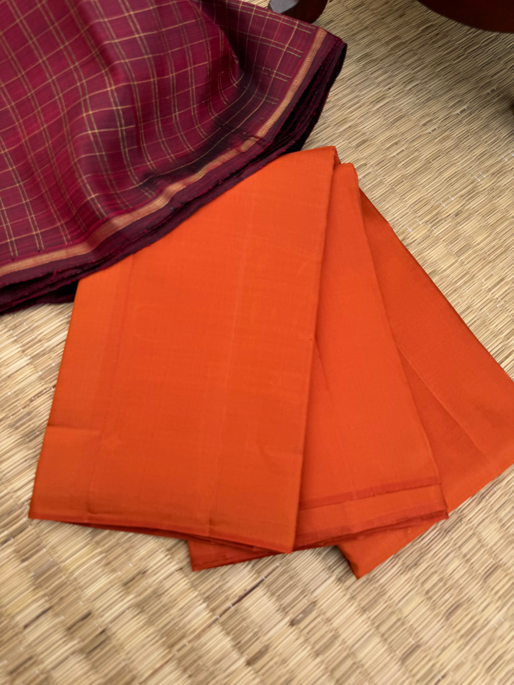 Niram - Celebrating of Full Plain Kanchivaram Silks Paired with Beautiful Blouses - rust orange saree with kanchivaram zari kattam blouse