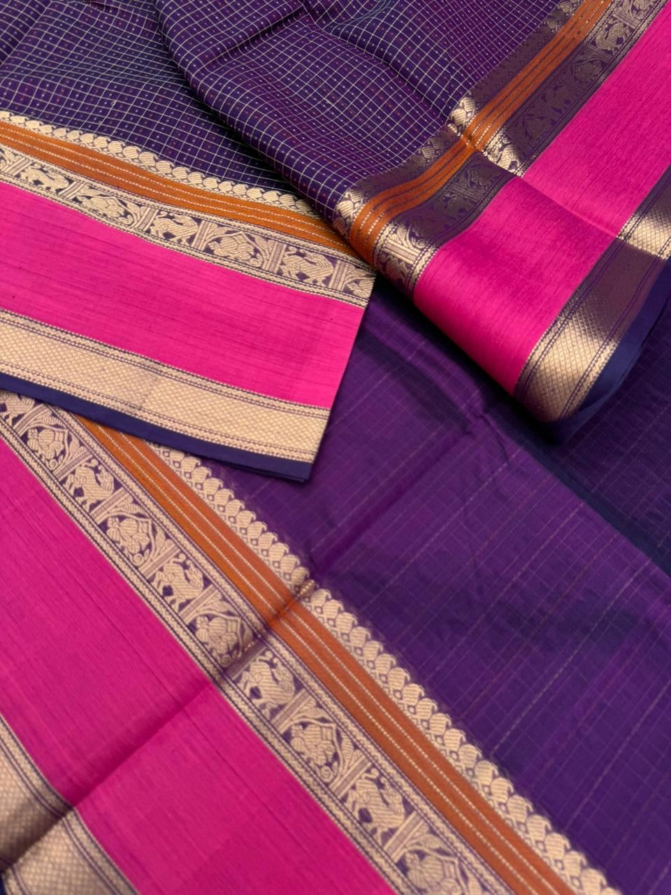 Woven Motifs Silk Cotton - deep aubergine tone lakshadeepam