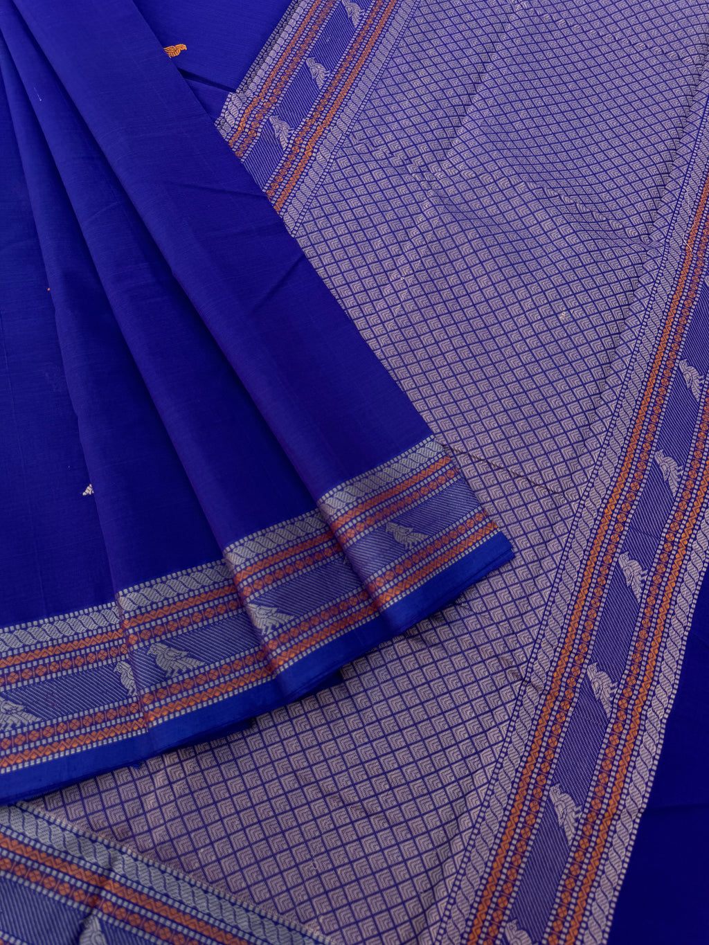Mangalavastaram - deep ink blue parrots woven buttas