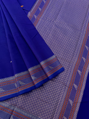 Mangalavastaram - deep ink blue parrots woven buttas