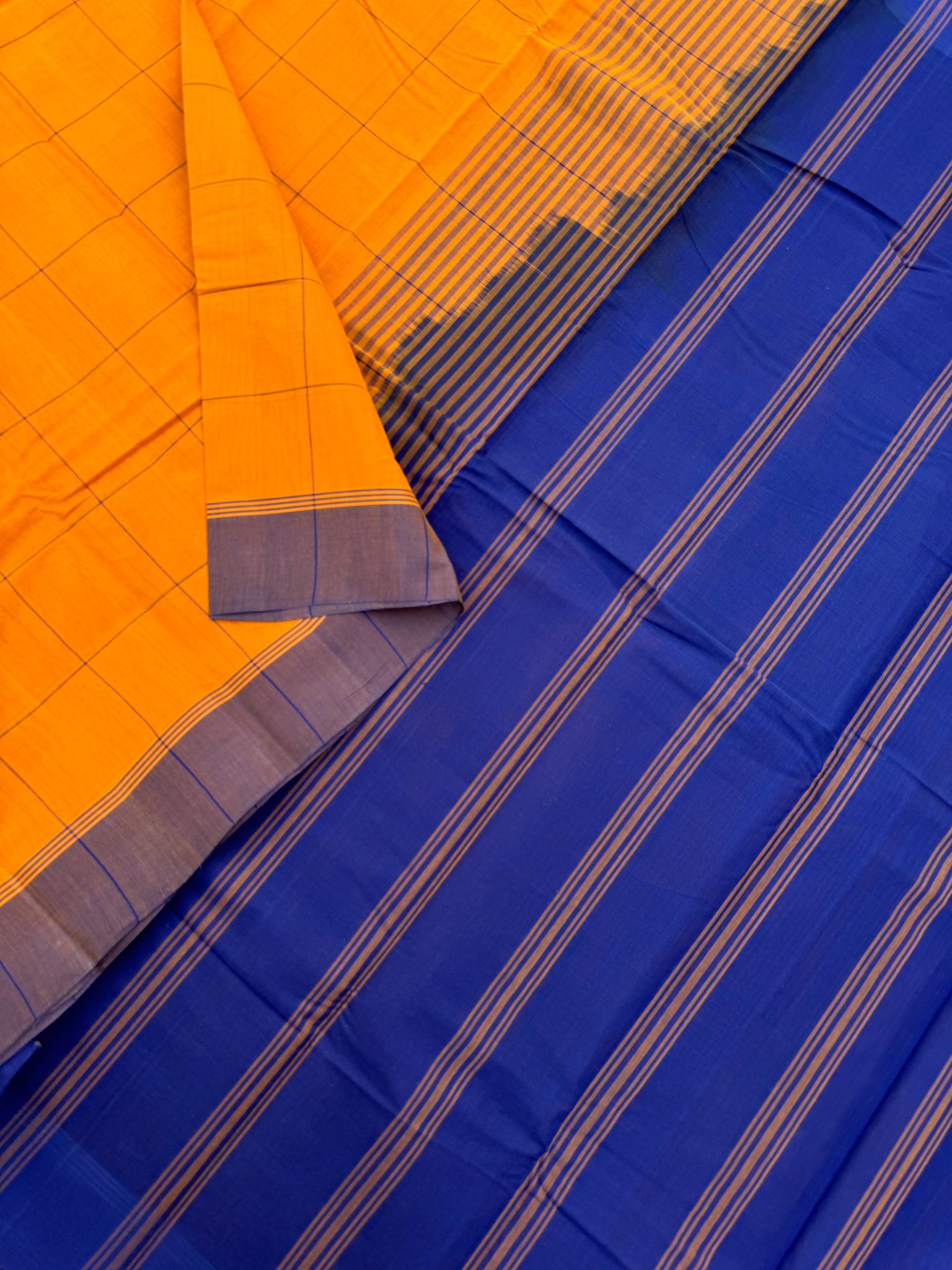 Pragatham - Contrast Play - mangoes and deep ink blue