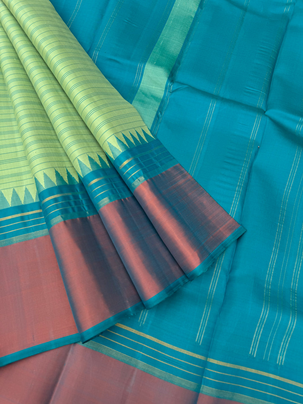 Bliss of Korvai Kanchivaram - pastel pista green and teal blue