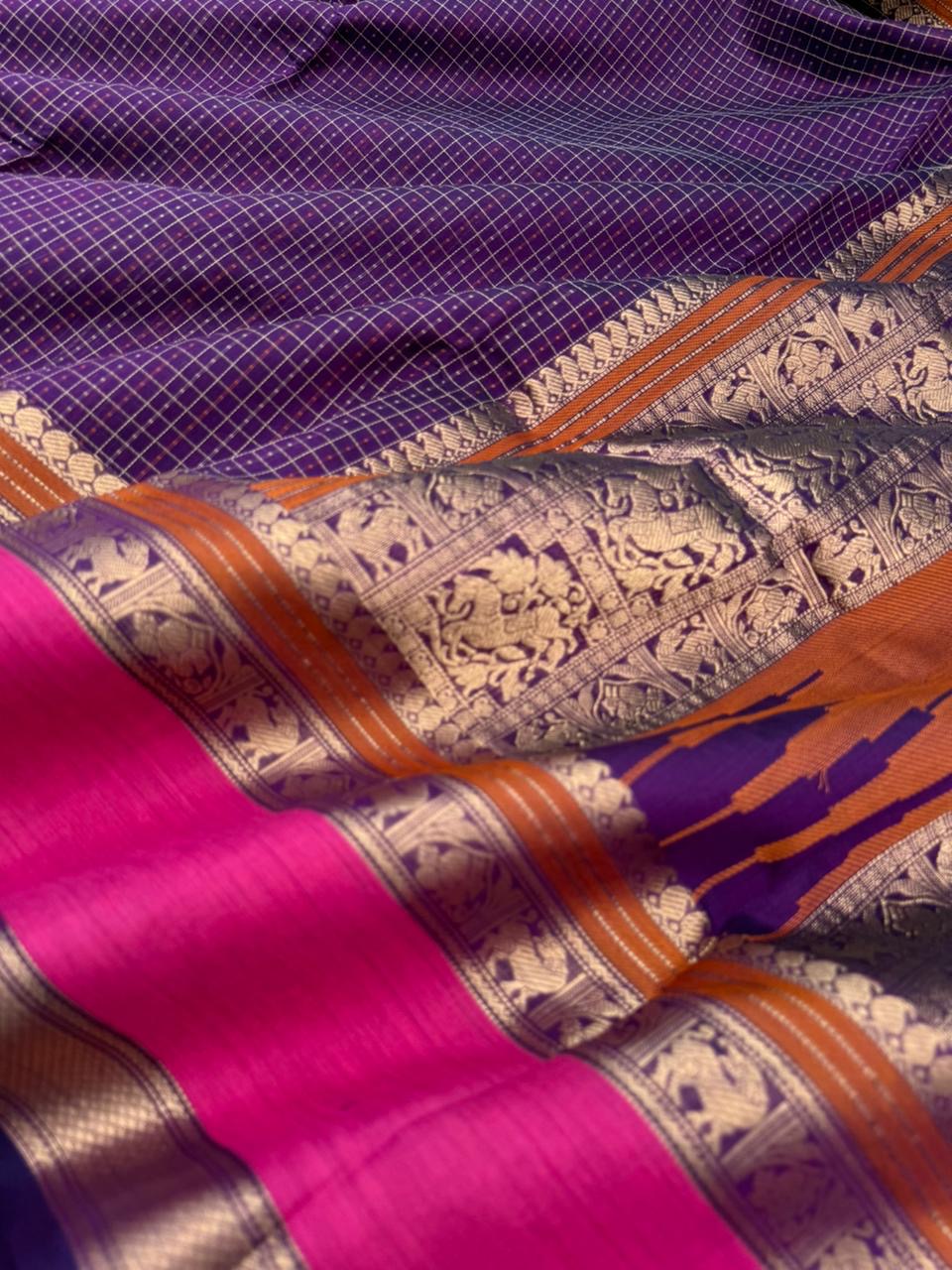 Woven Motifs Silk Cotton - deep aubergine tone lakshadeepam