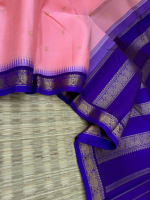 The Korvai Vibes - Authentic Korvai Kanchivaram - a stunning pastel pink and ink blue for people who love small borders