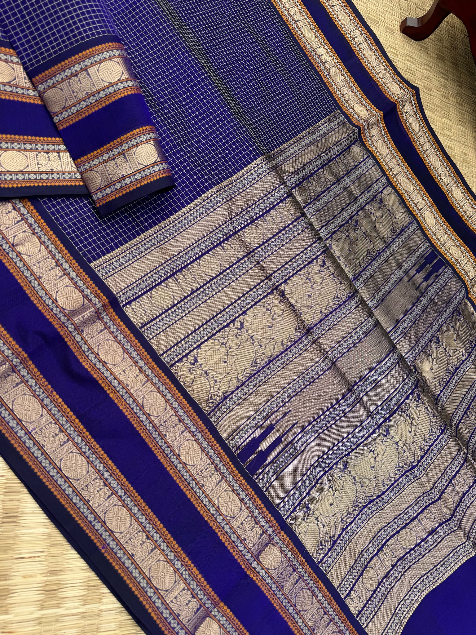 Zari Kissed Silk Cotton - deep dark ink blue podi kattam