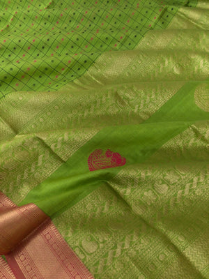 Woven Motifs Silk Cottons - apple green Lakshadeepam