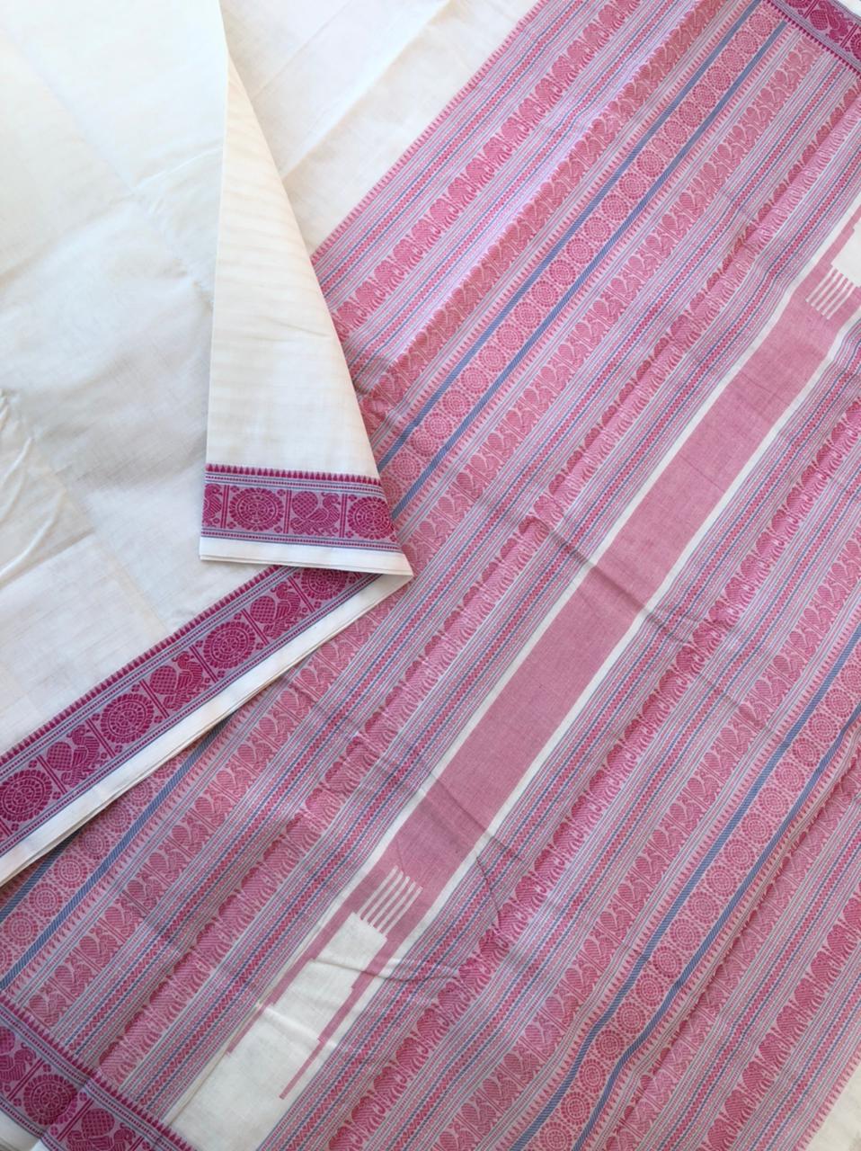 Mangalavastaram - off white with pink grand pallu for people who love small borders