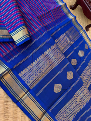 Vari - Stripes woven Kanchivaram | blue and majentha