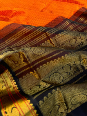 Korvai Silk Cottons - burnt orange and black podi kattam