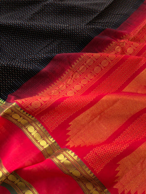 Woven Motifs Silk Cotton - black and deep red all over body pluse buttas