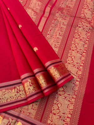 Zari Touched Mangalavastaram - traditional red and horse borders