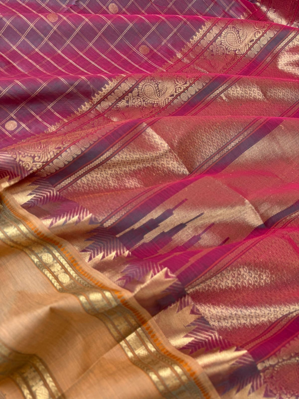 Zari Kissed Silk Cotton - gorgeous dual tone effect of kattam and woven buttas
