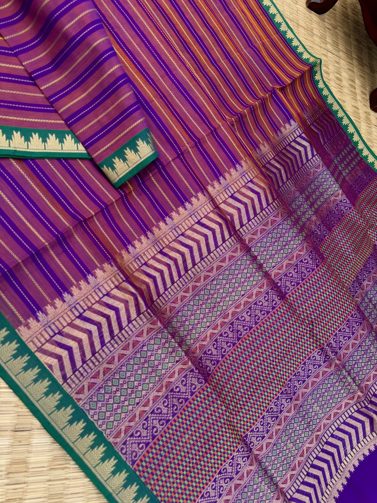 Woven Motifs Silk Cotton - a shades of violet and purple muthu veldhari