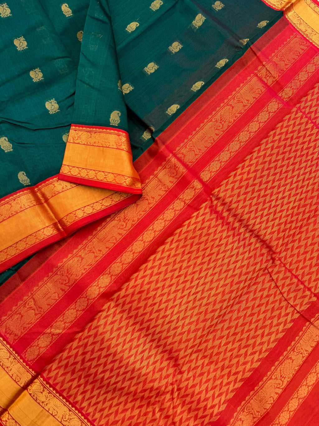 Korvai Silk Cottons - forest green and rust