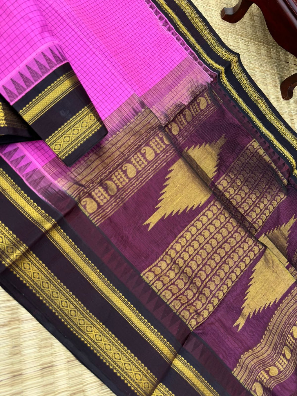 Korvai Silk Cottons -candy pink podi kattam