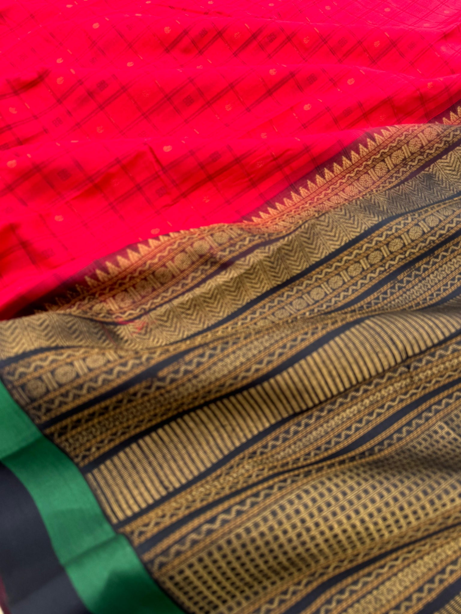 Woven Motifs Silk Cotton -deep red and black Lakshadeepam