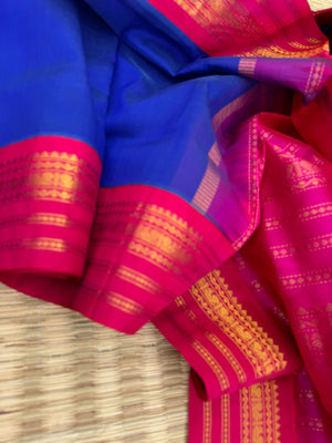 Korvai Silk Cottons -royal blue and pink