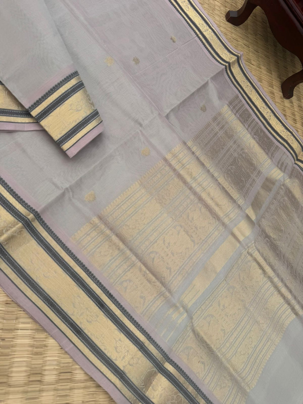 Zari Kissed Silk Cotton - stunning pale calicum grey