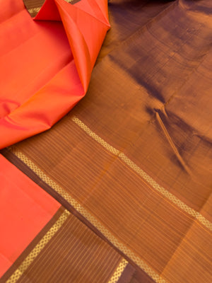Diwali Edits - Kanchivaram For All Occasions - a unique shade of kanakambaram orange and caramel tone borders pallu and blouse