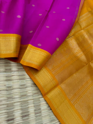 The Korvai Vibes - Authentic Korvai Kanchivaram - deep dark traditional kanchivaram pink and golden mustard