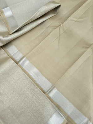 Saraswathi - the beige base and full body silver zari woven Kanchivaram
