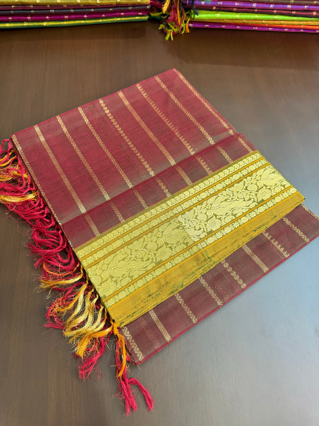 Vertical Veldhari on Zari Kissed Silk Cotton - perfect new mango leaf tone
