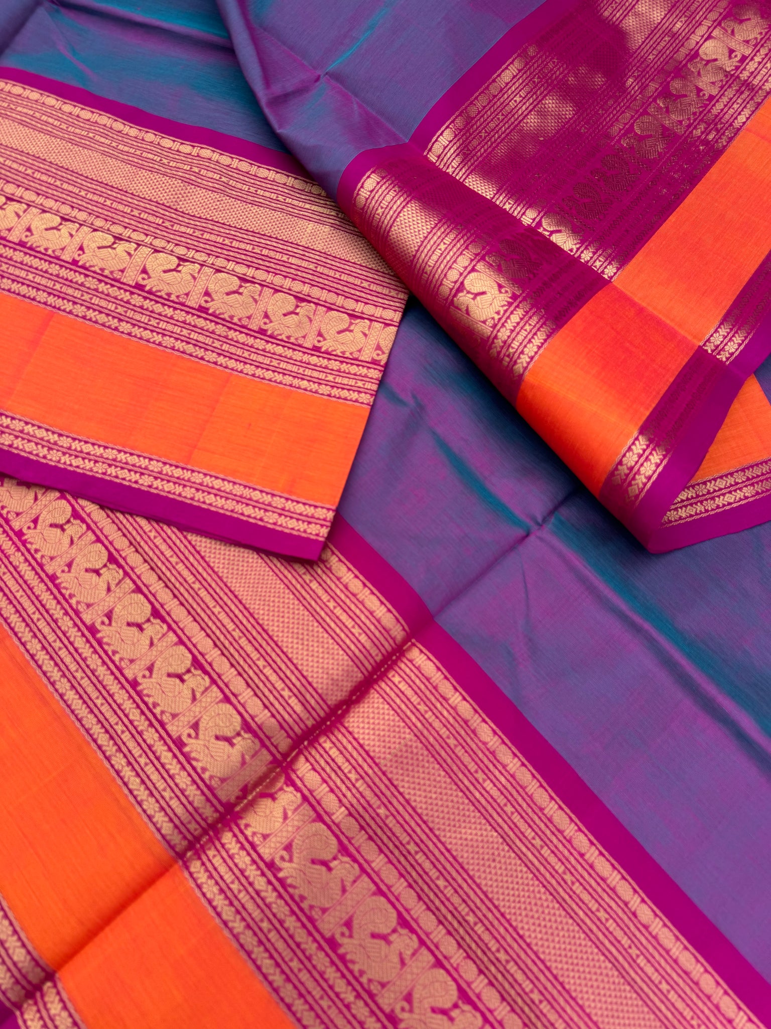 Zari Kissed Silk Cotton - a stunning violet blue grandest woven borders