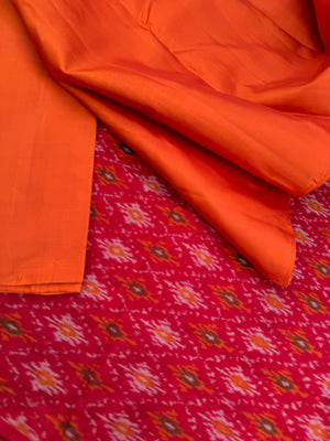 Niram - Celebrating of Full Plain Kanchivaram Silks Paired with Beautiful Blouses - rust orange saree with silk ikkat dark red blouse
