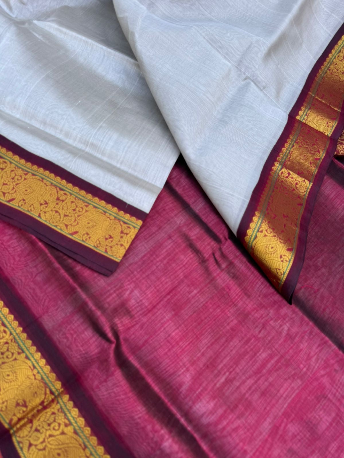 Korvai Silk Cottons - pale calcium grey and maroon