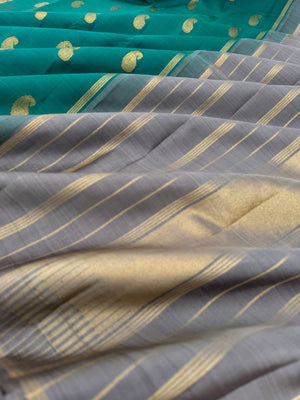Kanchivaram Trunk - a stunning mettalic green and grey with paisley woven buttas