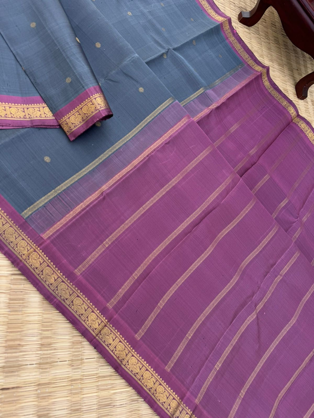 Leela - The bliss of small border Kanchivarams - Simple at the best a deep dark grey