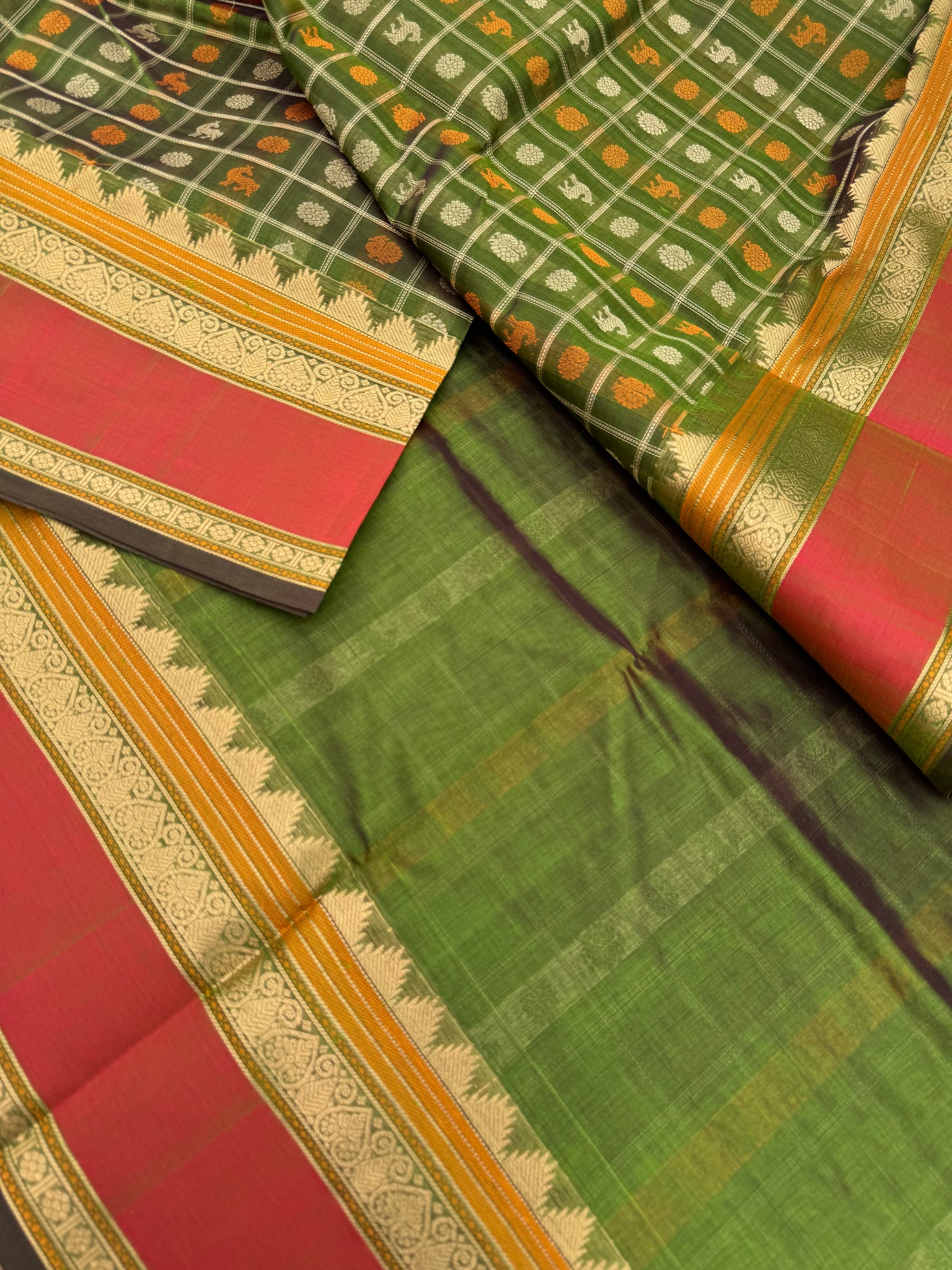 Woven Motifs Silk Cotton - olive green 1000 buttas