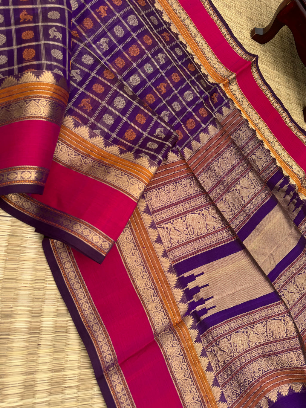 Woven Motifs Silk Cotton - deep dark purple 1000 buttas