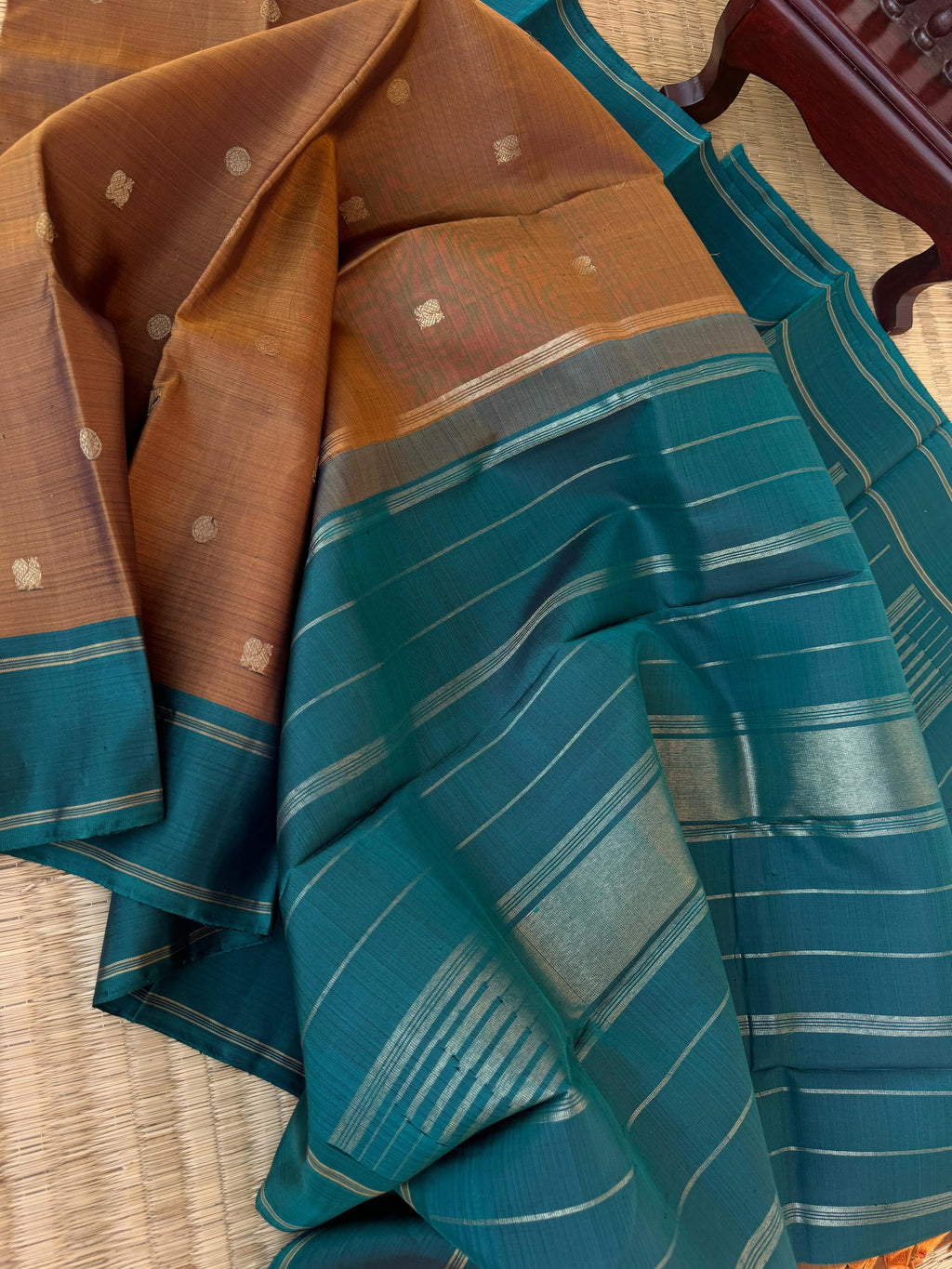 Molten Metallic Kanchivaram - Limited Edition | metallic bronze and burnt rama combination is out of the world