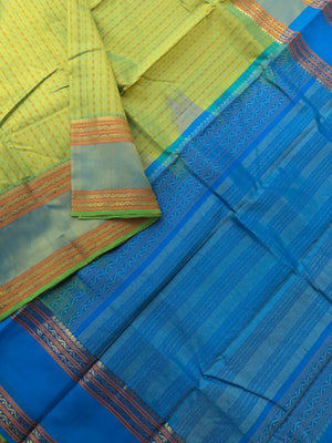 Woven Motifs Silk Cotton - short green and blue Lakshadeepam