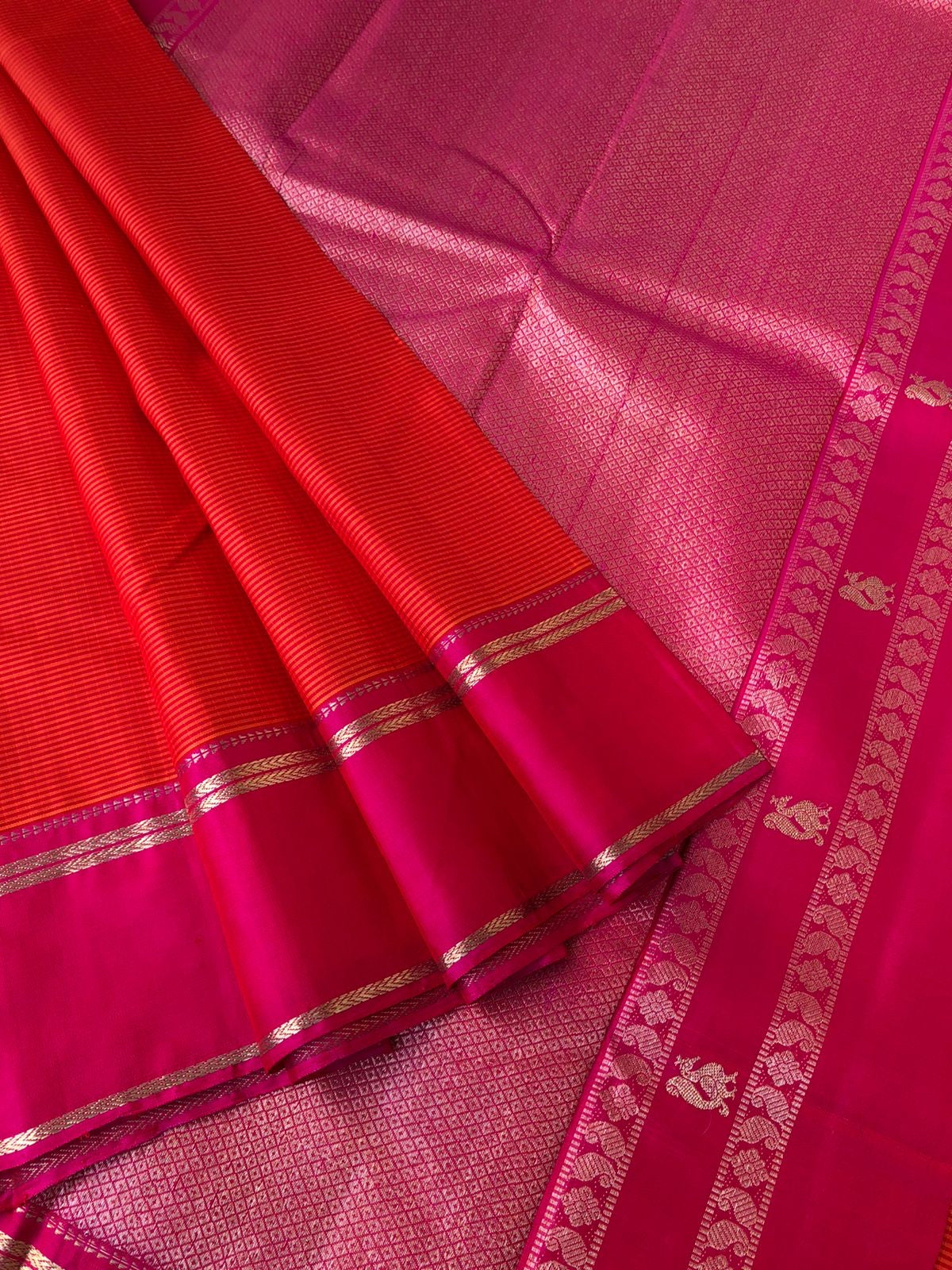 Kattams on Kanchivarams - Kasa kasa kattam - the most beautiful chettinad style orange and pink kasa kasa kattam the best part is 1000 buttas woven blouse