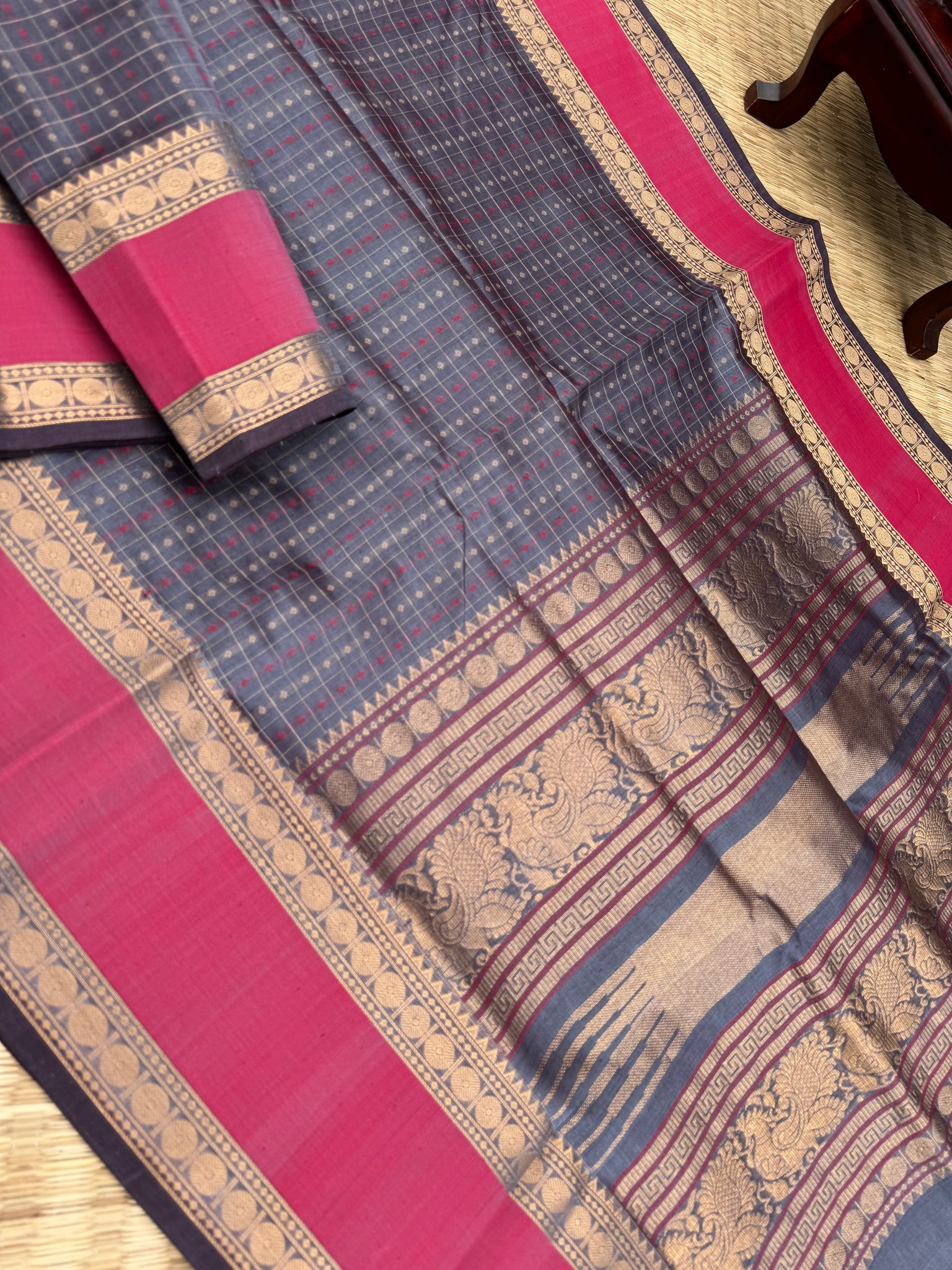 Woven Motifs Silk Cotton -metallic deep grey lakshadeepam