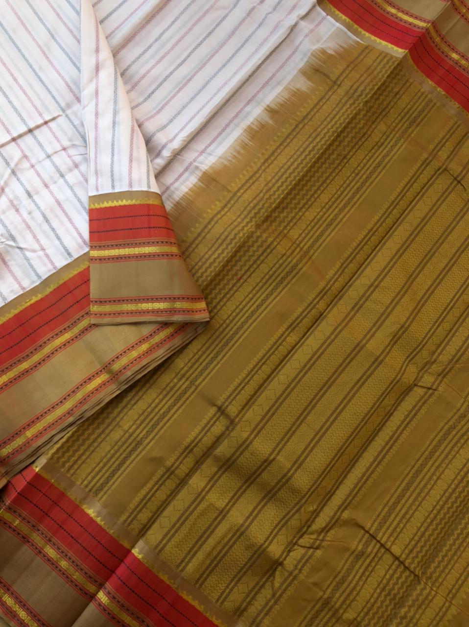 Divyam - Korvai Silk Cotton with Pure Silk Woven Borders -