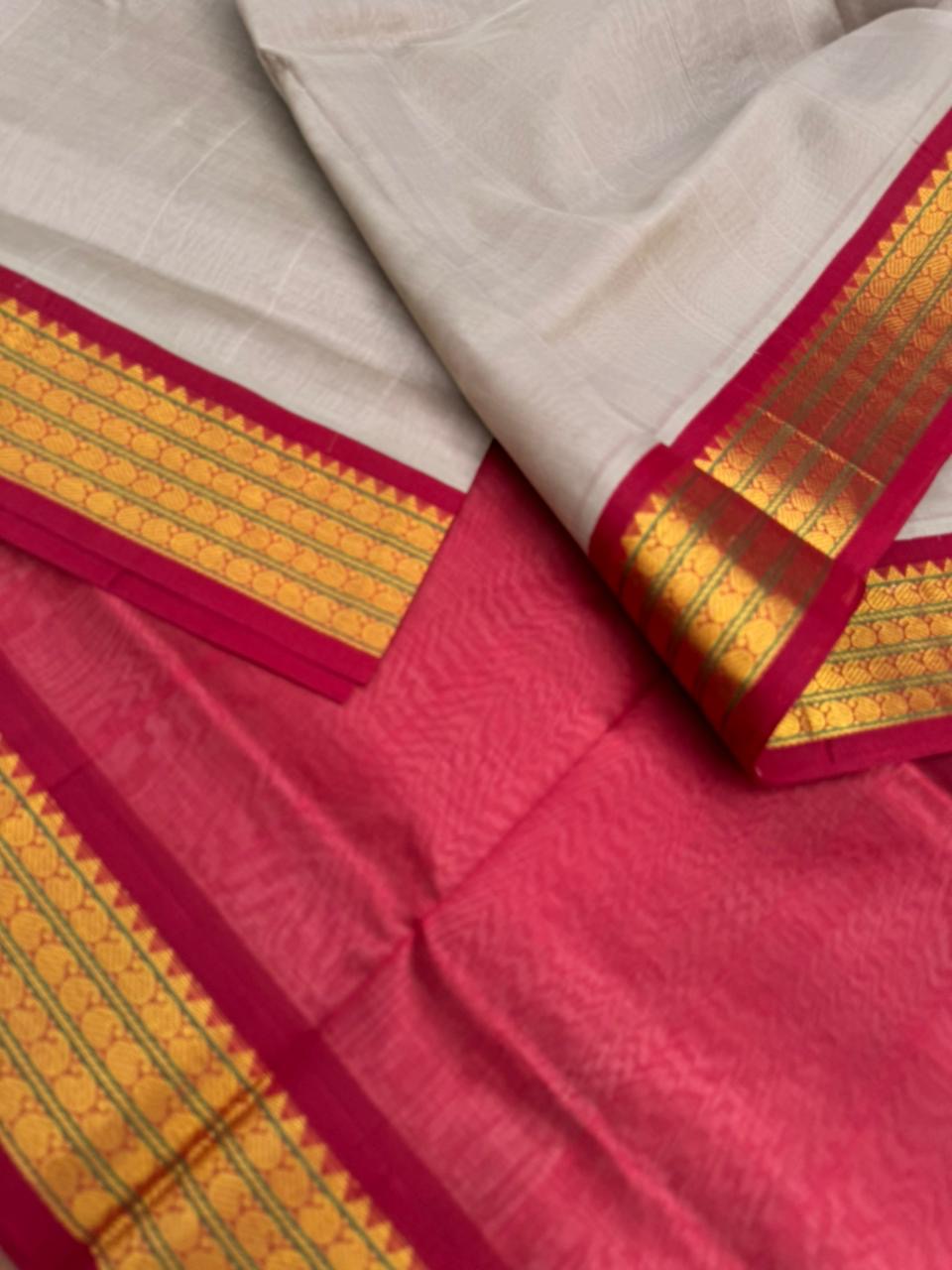 Korvai Silk Cottons - greyish beige and maroon