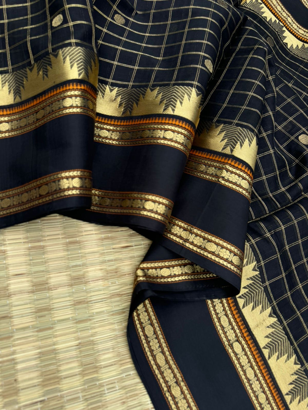 Black Edition of Zari Kissed Silk Cotton - all traditional elements of black, kattam, buttas, retta pett, thalampoo