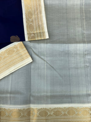 Korvai Silk Cotton - deep navy blue and off white