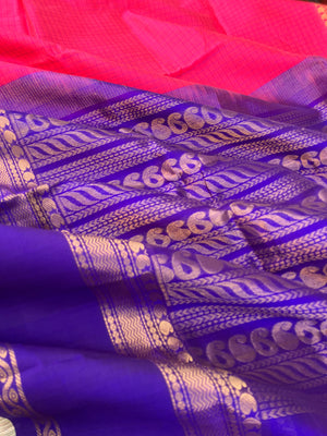 Korvai Silk Cotton - pink and violet border buttas with body chex