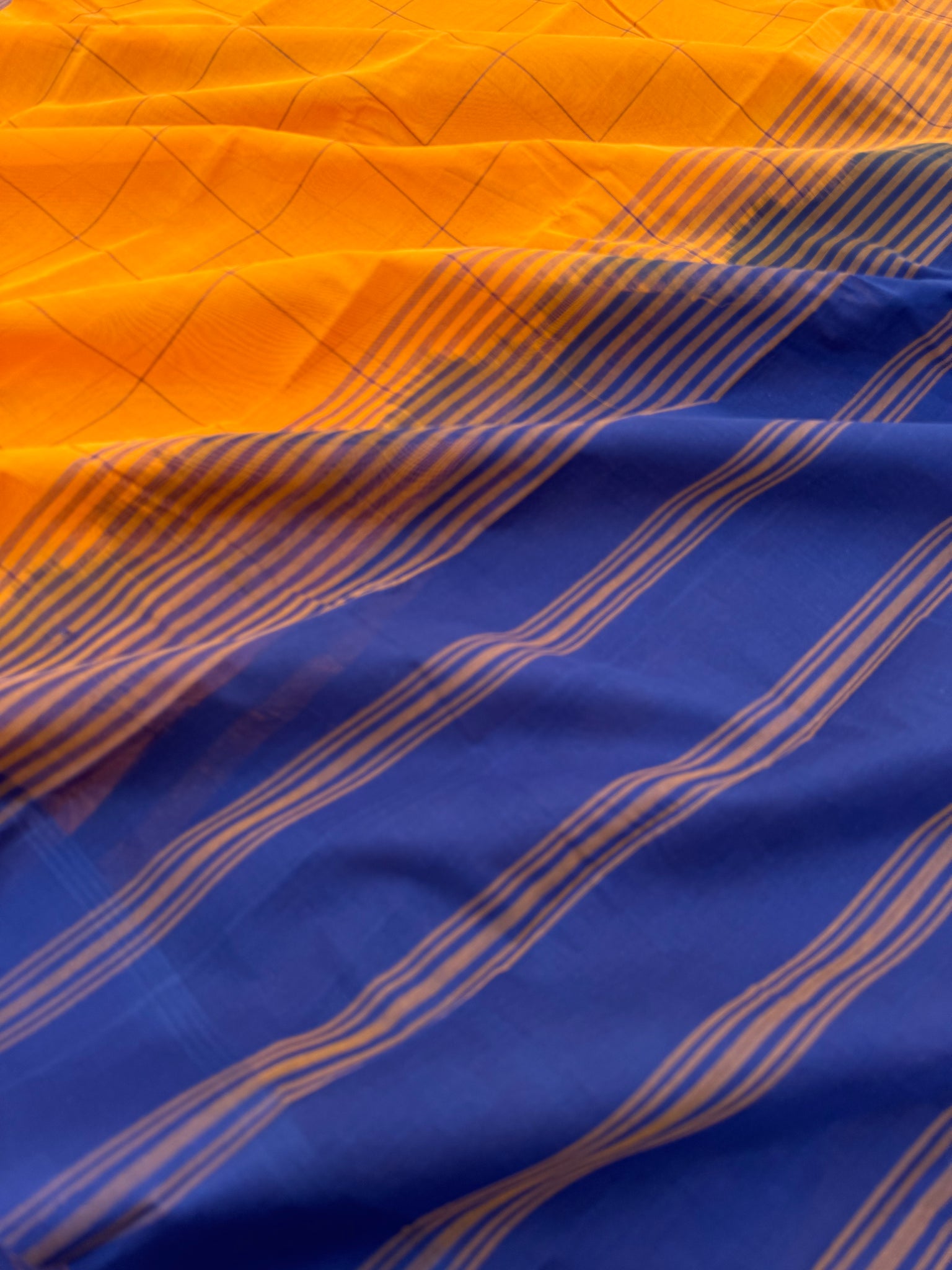 Pragatham - Contrast Play - mangoes and deep ink blue