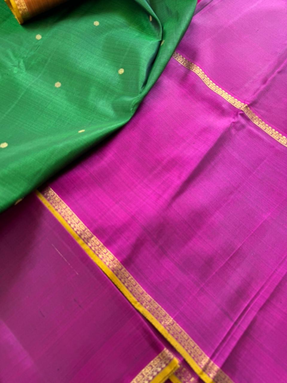 Tasteful Tall Border Kanchivarams - stunning Meenakshi green mubbagam with Ganga jammuna woven borders