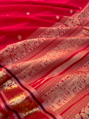 Zari Touched Mangalavastaram - traditional red and horse borders