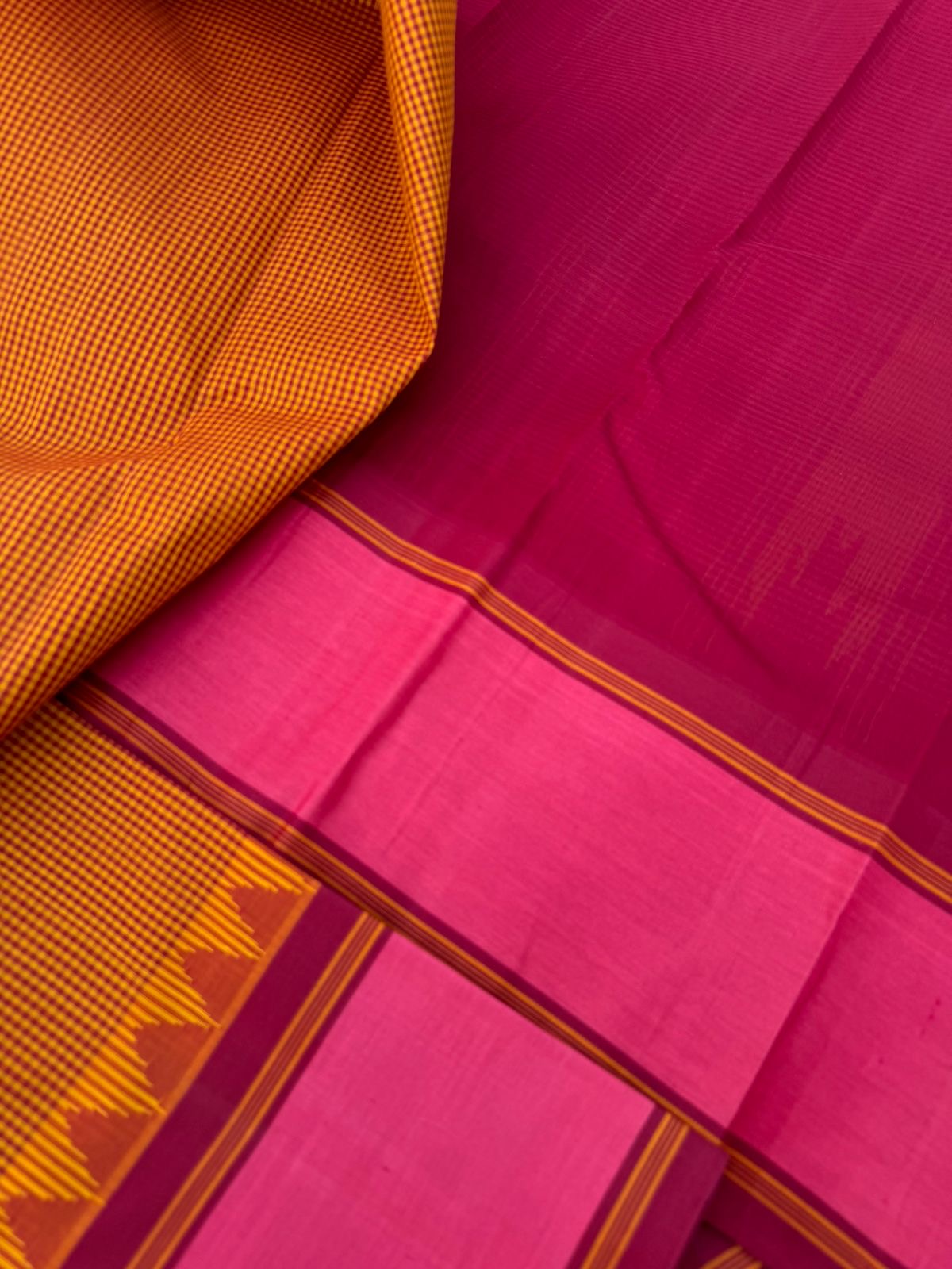 Signature Silk Cotton -mustard and aaraku kasa kasa kattam with burnt pink borders