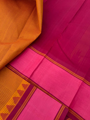 Signature Silk Cotton -mustard and aaraku kasa kasa kattam with burnt pink borders